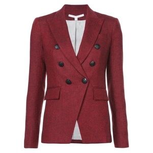 $698 VERONICA BEARD Miller Double-breasted Herringbone Blazer In Red Size 4